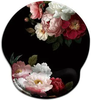 KEHIPI Black Flower Mouse Pad with Wrist Rest, Ergonomic Mouse Pad Wrist Support with Non-Slip Pain Relief PU Base, Funny Laptop Computer Mousepad, Cute Office Home Desk Accessories Decor KEHIPI Black Flower Mouse Pad with Wrist Rest, Ergonomic Mouse Pad Wrist Support with Non-Slip Pain Relief PU Base, Funny Laptop Computer Mousepad, Cute Office Home Desk Accessories Decor
