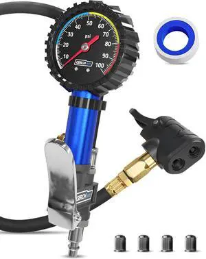 KEHIPI Presta Valve Adaptor Pump with Removable Schrader to Presta Valve Air Chuck  Accurate Bike Tire Inflator & Pressure Gauge for Air Compressor, 100 PSI