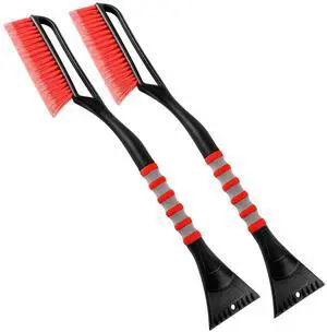 KEHIPI 2 Pack 27" Snow Brush and Ice Scrapers for Car Windshield, Detachable Snow Scrapers with Ergonomic Foam Grip for Cars, Trucks, SUVs (Heavy Duty ABS, PVC Brush, Red)
