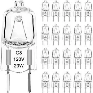 KEHIPI G8 Halogen Light Bulbs 20W Dimmable 120V G8 Base 2Pin Xenon Bulb (20 Pack) T4 JCD Type Warm White Under Cabinet Puck Lighting Replacements