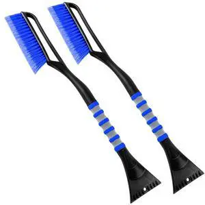 KEHIPI 2 Pack 27" Snow Brush and Ice Scrapers for Car Windshield, Detachable Snow Scrapers with Ergonomic Foam Grip for Cars, Trucks, SUVs (Heavy Duty ABS, PVC Brush, Orange)