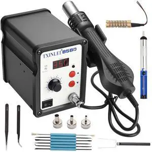 KEHIPI 858D 110V Solder Station, Digital Display SMD Hot Air Rework Station Solder Iron Kit Heat Gun, Tweezers, Desoldering Pump KEHIPI 858D 110V Solder Station, Digital Display SMD Hot Air Rework Station Solder Iron Kit Heat Gun, Tweezers, Desoldering Pump