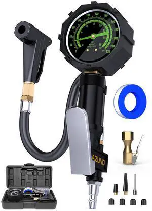KEHIPI Bike Tire Inflator with Pressure Gauge, New Upgrade Presta Valve Adapter for Air Compressor, Presta Valve Air Chuck, Universal Presta and Schrader Air Compressor Tool, with Storage Box