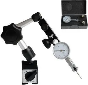 KEHIPI Professional Dial Test Indicator with Magnetic Base Stand and Storage Case0-0.03"x0.0005" Test Indicatorwith 2 Metal Dovetail Clamps 3/8'' and 5/32'' in Storage Case