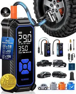 KEHIPI Cordless Tire Inflator Portable Air Compressor, 150PSI Dual Power - 6000mAh & 12V DC, Air Pump for Car Tires, Motorcycle, Bicycle, Electric Pump with LED Light & Digital Pressure Gauge