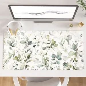 KEHIPI Large Mouse Pad, Extended Desk Mat for Desktop, PU Leather Waterproof Gaming Mousepad, Computer Desk Accessories Protector Writing Pads for School Office Home 31.5" x 15.7" - Soft Green Foliage KEHIPI Large Mouse Pad, Extended Desk Mat for Desktop, PU Leather Waterproof Gaming Mousepad, Computer Desk Accessories Protector Writing Pads for School Office Home 31.5" x 15.7" - Soft Green Foliage