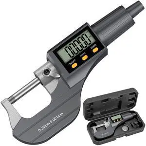 KEHIPI Digital Outside Micrometer (0-1/25mm), 0.00005"/0.001mm Precision, Inch/Metric Dual Reading, Machinist Thickness Gauge with Large LCD.