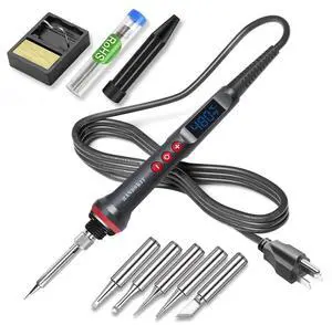KEHIPI Soldering Iron Kit, 90W Adjustable Temp 180-480°C Soldering Iron with LED Display, 9-in-1 Soldering Gun Kit, Includes 5 Tips, Solder Wire, Stand, Precision Tools for Electronics and Welding