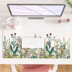 KEHIPI Large Mouse Pad,Floral Desk Mat for Desktop,Wildflowers Herbs PU Leather Waterproof Gaming Mousepad, Computer Laptop Desk Accessories Protector Writing Pads for School Office Home 31.5" x 15.7" KEHIPI Large Mouse Pad,Floral Desk Mat for Desktop,Wildflowers Herbs PU Leather Waterproof Gaming Mousepad, Computer Laptop Desk Accessories Protector Writing Pads for School Office Home 31.5" x 15.7"