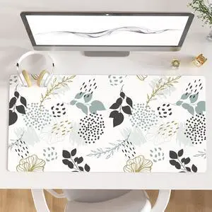 KEHIPI Large Mouse Pad, Extended Desk Mat for Desktop, PU Leather Waterproof Gaming Mousepad, Computer Desk Accessories Protector Writing Pads for School Office Home 31.5" x 15.7" - Floral Outlines KEHIPI Large Mouse Pad, Extended Desk Mat for Desktop, PU Leather Waterproof Gaming Mousepad, Computer Desk Accessories Protector Writing Pads for School Office Home 31.5" x 15.7" - Floral Outlines