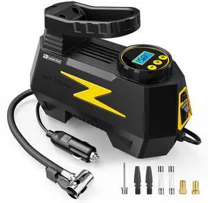 KEHIPI  Tire Inflator Portable Air Compressor, DC 12V Tire Air Pump with LED and 150PSI Digital Pressure Gauge, Portable Tire Inflator for Car Tires, Motorcycles, Bike, Ball (Yellow)