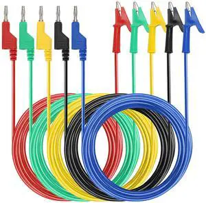 KEHIPI Multimeter Banana Plug to Crocodile Alligator Clip Test Probe, 5PC 4mm Stackable Colorful Silicone Banana Plug to Alligator Clip Test Probe Lead Wire Cable 9.8Ft/3M KEHIPI Multimeter Banana Plug to Crocodile Alligator Clip Test Probe, 5PC 4mm Stackable Colorful Silicone Banana Plug to Alligator Clip Test Probe Lead Wire Cable 9.8Ft/3M