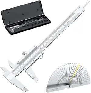 KEHIPI Vernier Caliper 6 Inch + Stainless Steel Feeler Gauge 32 Blade, 6" Stainless Steel Non Digital Caliper, 0-6Inch/0-150mm0.02mm/0.001" High Precision Caliper