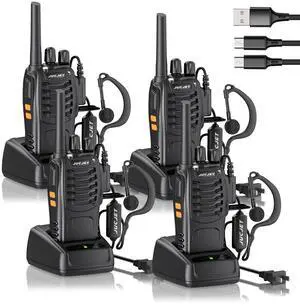 KEHIPI H888S 4 Pack Walkie Talkies Handheld Two Way Radio with Original Earpieces, 2-Way Radios UHF Handheld Transceiver Walky Talky, with 2-in-1 Type-C Charging Cable&Charging Station4 Pack