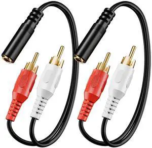 KEHIPI 3.5mm Female to 2 RCA Splitter Male Stereo Audio Y Cable 2-Pack, Gold Plated Adapter Compatible for TV,Smartphones, MP3, Tablets, Speakers,Home Theater (8 inch)