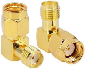 KEHIPI RP-SMA 90 Degree Adapter RP-SMA Male to SMA Female Right Angle Connector Gold Plated SMA RF Coaxial Connector Elbow for FPV Antenna,Radios,Broadcast Pack of 2