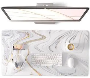 KEHIPI Large Mouse Pad, Cute Marble White Desk Mat, PU Leather Desk Protector Mousepad, Gold Grey Striped Waterproof Computer Keyboard Gaming Mouse Pads, Non Slip Extended Writing Pad 31.5" x 15.7" KEHIPI Large Mouse Pad, Cute Marble White Desk Mat, PU Leather Desk Protector Mousepad, Gold Grey Striped Waterproof Computer Keyboard Gaming Mouse Pads, Non Slip Extended Writing Pad 31.5" x 15.7"