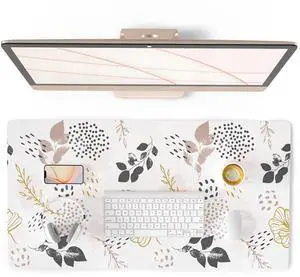 KEHIPI Large Mouse Pad for Desk, Cute Desk Mat for Desktop, Women Girls Office Décor Desk Accessories, PU Leather Waterproof Gaming Mousepad, Boho Botanical Desk Pad Computer Mat, 31.5" x 15.7"