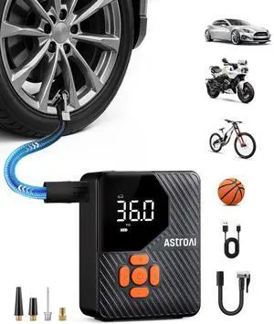 KEHIPI L7 Mini Tire Inflator Portable Air Compressor,150 PSI Cordless Car Tires Air Pump with LED Lights&Pressure Gauge,Auto Shut-Off - Tire Pump for Auto,Motorcycle, Bicycle, Ball Orange