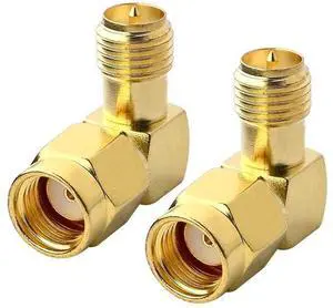 KEHIPI 90 Degree Reverse Polarity SMA Coax Adapter RP SMA Male to RP-SMA Female Right Angle Connector for Audio FPV Drone Antennas Radio Video 2-Pack