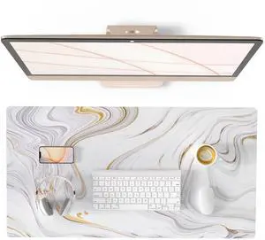 KEHIPI White Mouse Pad, Cute Marble Large Desk Mat, PU Leather Desk Protector Mousepad, Gold Grey Striped Waterproof Computer Keyboard Gaming Mouse Pads, Non Slip Extended Writing Pad 31.5" x 15.7" KEHIPI White Mouse Pad, Cute Marble Large Desk Mat, PU Leather Desk Protector Mousepad, Gold Grey Striped Waterproof Computer Keyboard Gaming Mouse Pads, Non Slip Extended Writing Pad 31.5" x 15.7"