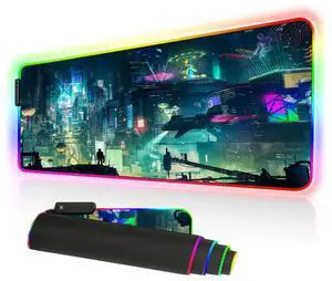 KEHIPI RGB Mousepad Large, Led Gaming Mouse Pad Oversized Glowing Mat Colorful Soft Mat for Mice Computer Keyboard with Non-Slip Rubber Base Water-Resistant (80x30 rgbgreencity)