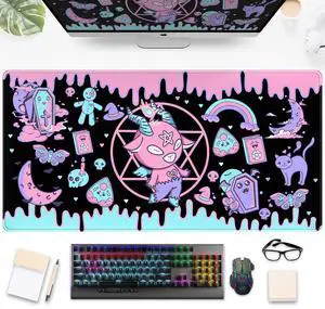 KEHIPI Cute Pastel Goth Desk Mat Kawaii Japanese XXL Extra Large Extended Desk Pad Gaming Mouse Pad,Anime Computer Laptop Mat Keyboard and Mouse Mat for Women Office Desk Decor Gamer Gift 31.5"x15.75"