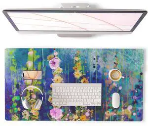 KEHIPI Large Desk Pad, Waterproof PU Leather Mouse Pad for Desktop, Blue Green Floral Home Décor Office Desk Accessories, Non Slip Desk Mat Writing Pads for Home Office 31.5" x 15.7" - Ivy Flowers