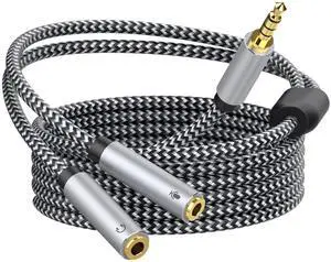 5ft Headset Splitter Adapter, Braided 3.5mm TRRS Male to Dual TRS Female Mic & Audio Jack Y Cable, Compatible with PS4 PS5 Xbox One PC Laptop - Connect Legacy Headsets to Single Port 5ft Headset Splitter Adapter, Braided 3.5mm TRRS Male to Dual TRS Female Mic & Audio Jack Y Cable, Compatible with PS4 PS5 Xbox One PC Laptop - Connect Legacy Headsets to Single Port