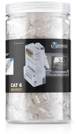 KEHIPI  Cat6 RJ45 Pass Through Connector 200-Pack - EZ Cat 6 Pass Through RJ45 Connectors - cat 6 connectors - Ethernet Connector - Ethernet Plug - for Solid or Stranded UTP Network Cable