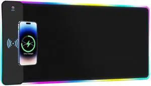 KEHIPI RGB Wireless Charging Gaming Mouse Pad, 15W Fast Charging, 15 LED Light Modes, Extra Large 800x300mm, Non-Slip Rubber Base, Compatible with PC, MacBook, Laptop, Desk  Ideal for Gaming & Work