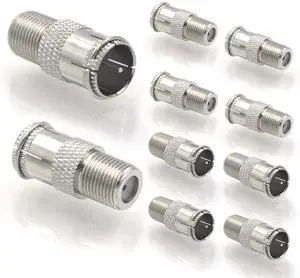 KEHIPI Coaxial Cable Quick Connector, Quick Push On Male to F-Type Female Coax Extender Nickel Plated Adapter for RG6 Coaxial Cable, RV, Satellite Dish, TV, 10 Pack