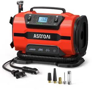 KEHIPI Tire Inflator Portable Air Compressor Pump 150PSI 12V DC/110V AC with Dual Metal Motors&LED Light, Automotive Car Accessories&Two Modes for Car, Bicycle Tires and Air Mattresses, Red