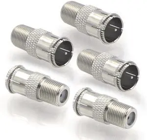 KEHIPI Coaxial Cable Quick Connector, Quick Push On Male to F-Type Female Coax Extender Nickel Plated Adapter for RG6 Coaxial Cable, RV, Satellite Dish, TV, 5 Pack