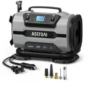 KEHIPI Tire Inflator Portable Air Compressor Pump 150PSI 12V DC/110V AC with Dual Metal Motors&LED Light, Automotive Car Accessories&Two Modes for Car, Bicycle Tires and Air Mattresses, Gray