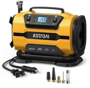 KEHIPI Tire Inflator Portable Air Compressor Pump 150PSI 12V DC/110V AC with Dual Metal Motors&LED Light, Automotive Car Accessories&Two Modes for Car, Bicycle Tires and Air Mattresses, Yellow