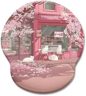 KEHIPI Cat Ergonomic Mouse Pad with Wrist Rest, Pink Cherry Blossom Computer Mouse Pad Wrist Support with Non-Slip Pain Relief PU Base, Cute Office Desk Decor Accessories Japanese Dessert House KEHIPI Cat Ergonomic Mouse Pad with Wrist Rest, Pink Cherry Blossom Computer Mouse Pad Wrist Support with Non-Slip Pain Relief PU Base, Cute Office Desk Decor Accessories Japanese Dessert House