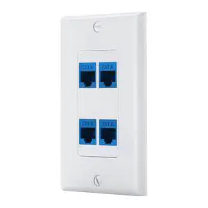 KEHIPI 4 Port Cat6 Ethernet Female to Female Decorative Wall Plate in White