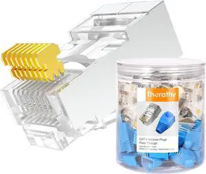 KEHIPI Cat 6 Shielded Pass Through RJ45 Connectors, Supports 24 to 26 AWG RJ45 Crimp Ends STP Network Plug (50 * Cat6 Plugs + 50 * Strain Relief Boots)