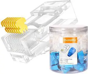 KEHIPI Cat 6 Pass Through RJ45 Connectors, Supports 24 to 26 AWG RJ45 Crimp Ends UTP Network Plug (50 * Cat6 Plug + 50 * Strain Relief Boots)