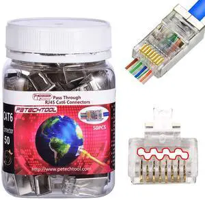 KEHIPI RJ45 23AWG Cat6a Cat6 Connector Gold Plated 8P8C Pass Through Shield Plug (50pieces)