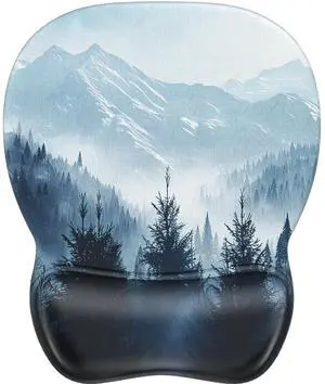 KEHIPI Ergonomic Mouse Pad with Gel Wrist Rest, Comfortable Mousepad with Smooth Wrist Support Surface and Non-Slip PU Base for Pain Relief, Computer, Laptop, Office & Home, 9.4 x 8.1 in, Cloud Forest