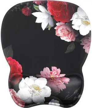 SOEWIOU Ergonomic Mouse Pad with Gel Wrist Rest, Comfortable Mousepad with Smooth Wrist Support Surface and Non-Slip PU Base for Pain Relief, Computer, Laptop, Office & Home,9.4 x 8.1 in, Black Flower