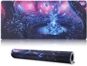 KEHIPI Large Gaming Mouse Pad with Stitched Edges,[35.4x15.7In] Extended Mouse Pad with Non-Slip Natural Rubber Base for Gamer/Desktop/Office/Home-90x40 Forestapond