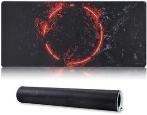 KEHIPI Large Gaming Mouse Pad with Stitched Edges,[35.4x15.7In] Extended Mouse Pad with Non-Slip Natural Rubber Base for Gamer/Desktop/Office/Home-90x40 Firering