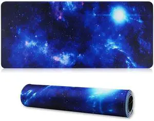KEHIPI Large Gaming Mouse Pad with Stitched Edges,[27.5x11.8In] Extended Blue Space Mouse Pad with Non-Slip Natural Rubber Base for Gamer/Desktop/Office/Home 70x30 Bluespace04