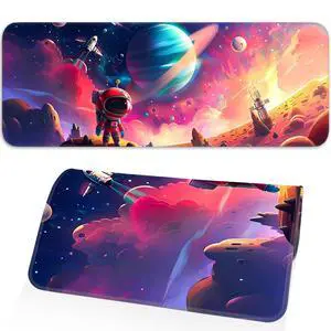 KEHIPI Gaming Mouse Pad, Non-Slip Rubber Band Stitched Edge, Astronaut Planet Space, Suitable for Home, Gaming, Office, 31.5x11.8 Inch Anime Mouse Pad