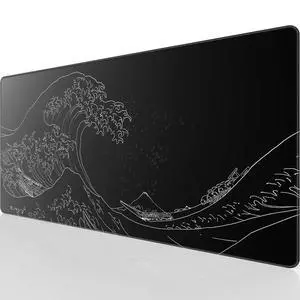 KEHIPI Large Gaming Mouse Pad with Stitched Edges, Extended Mousepad with Superior Micro-Weave Cloth, Non-Slip Base, Water Resist Keyboard Pad for Gamer, Office & Home, 31.5x15.7in, Kanagawa Wave
