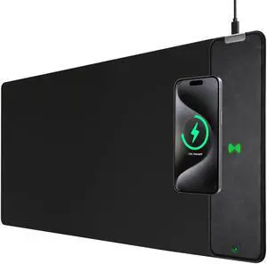 KEHIPI Gaming Mouse Pad, Wireless Charging Mouse Pad Gaming, 31.5"x11.8" Large Desk Mat for Laptop/Computer/Keyboard, Waterproof Smooth Surface, Non-Slip Base, Black