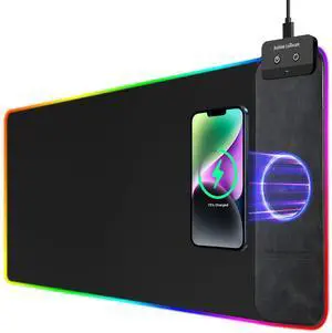 KEHIPI Gaming Mouse Pad, Wireless Charging Mouse Pad Gaming, 31.5"x11.8" Large RGB Desk Mat for Laptop/Computer/Keyboard, 9 Light Modes, Waterproof Smooth Surface, Non-Slip Base, Black